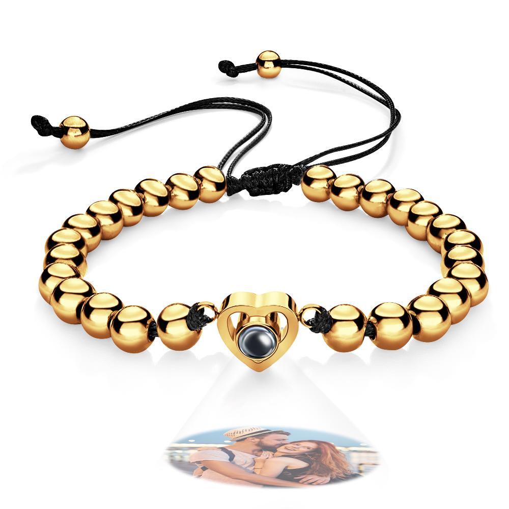 Pulsera De Proyección De Fotos Personalizada, Cuentas De Corazón Personalizadas, Pulsera Ajustable, Regalos Para Mujeres - soufeeles