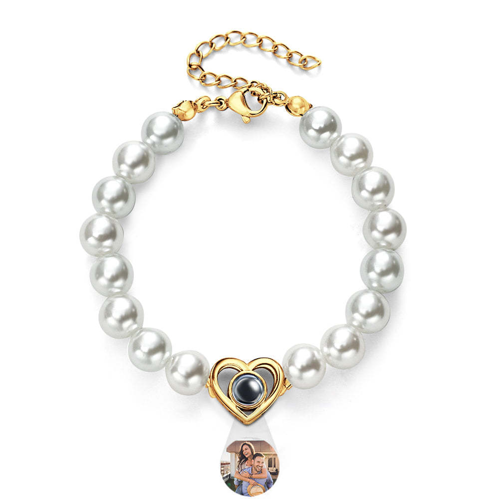 Pulsera De Cadena De Perlas De Proyección Personalizada, Regalo De Corazón Para Ella - soufeeles