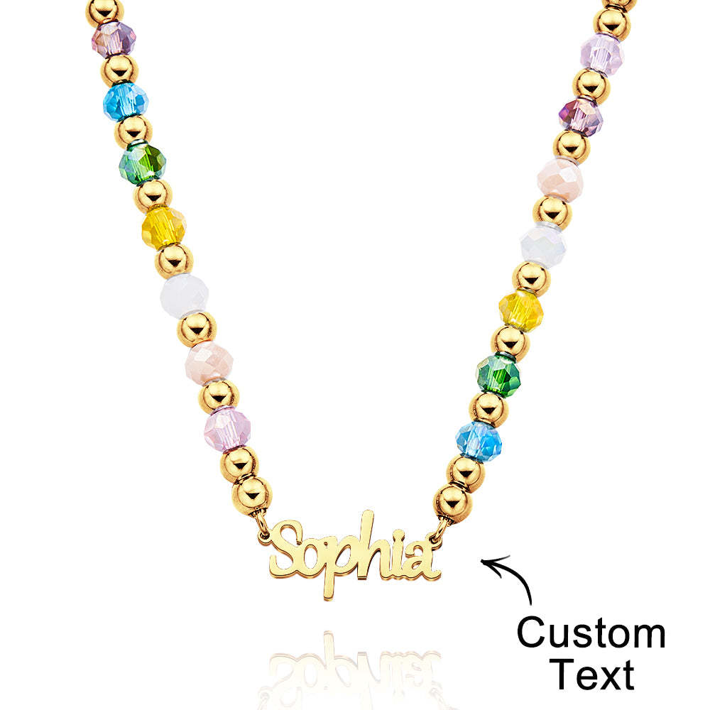 Collar Con Cuentas De Arco Iris Personalizado Con Nombre, Collar Colorido De Moda De Verano Para Niños - soufeeles