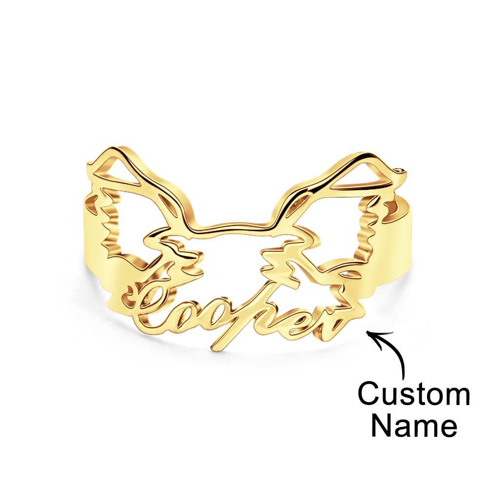 Anillo Personalizado Con Nombre De Silueta Para Mascota, Joyería Con Modelado De Orejas De Perro Y Gato, Regalo Para Amantes De Las Mascotas - soufeeles