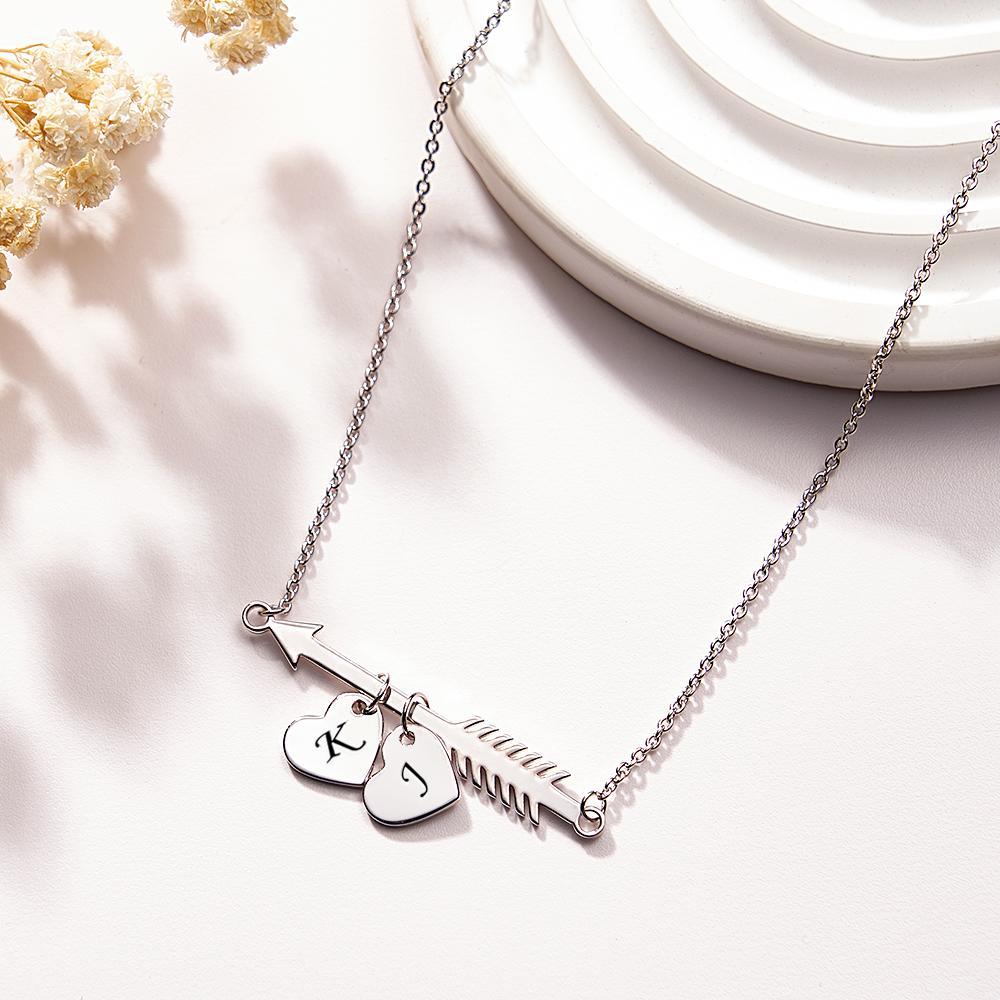 Collar Con Inicial De Huesos De Pescado Personalizado Colgante En Forma De Corazón Regalo De Texto Grabado Para Ella - soufeeles