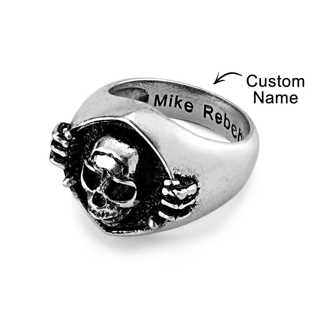 Anillos Grabados Personalizados Anillos Punk Para Hombre Anillos De Esqueleto Regalo Para Él - soufeeles