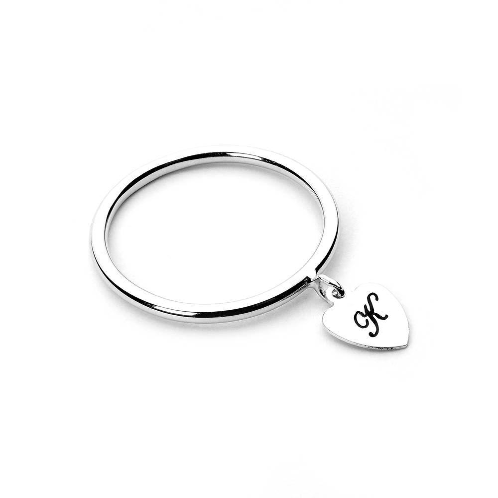 Anillo De Corazón Con Inicial Colgante, Anillo Con Nombre Delicado, Regalo Para Ella, Joyería Personalizada, Regalo De Navidad - soufeeles