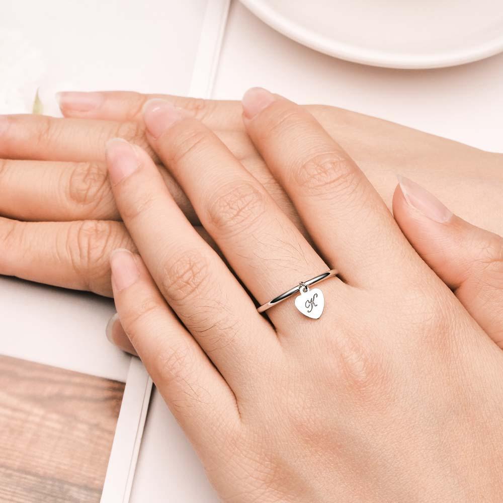 Anillo De Corazón Con Inicial Colgante, Anillo Con Nombre Delicado, Regalo Para Ella, Joyería Personalizada, Regalo De Navidad - soufeeles