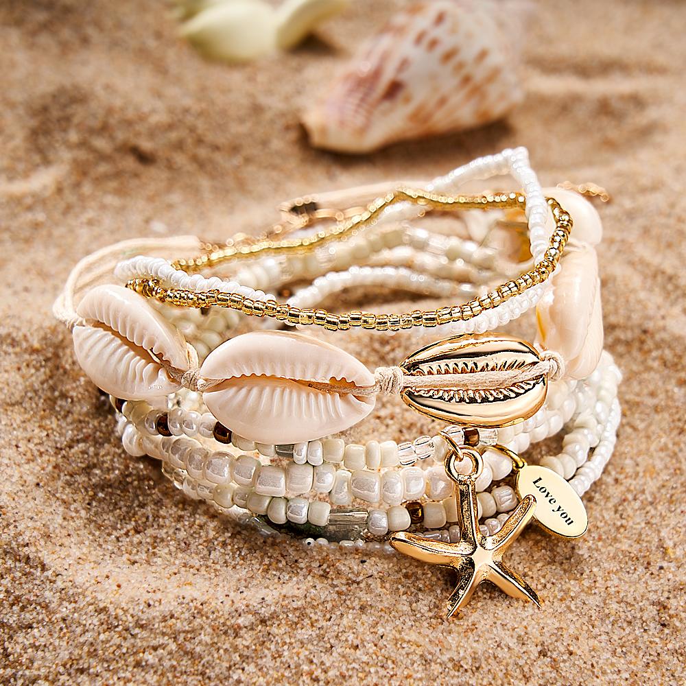Pulsera Con Nombre Personalizado Concha De Playa Regalo Boho Para Ella - soufeeles