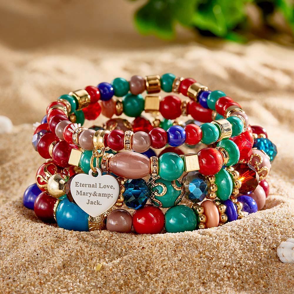 Pulsera Grabada Personalizada Estilo Bohemia Regalo Exquisito Para Niña - soufeeles