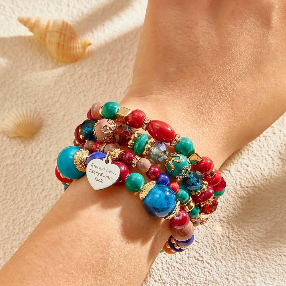 Pulsera Grabada Personalizada Estilo Bohemia Regalo Exquisito Para Niña - soufeeles