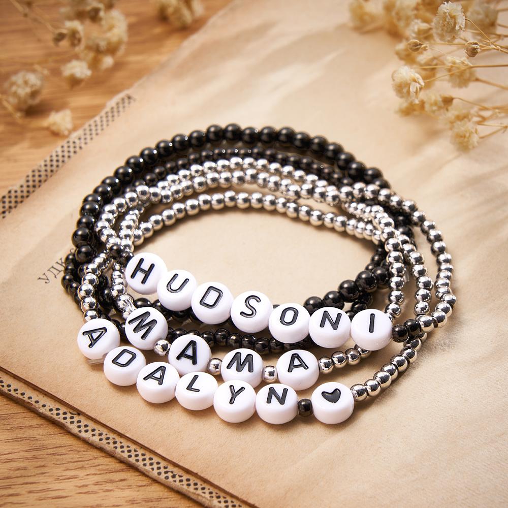 Pulsera con nombre personalizado, cuentas apiladas, regalo de moda
