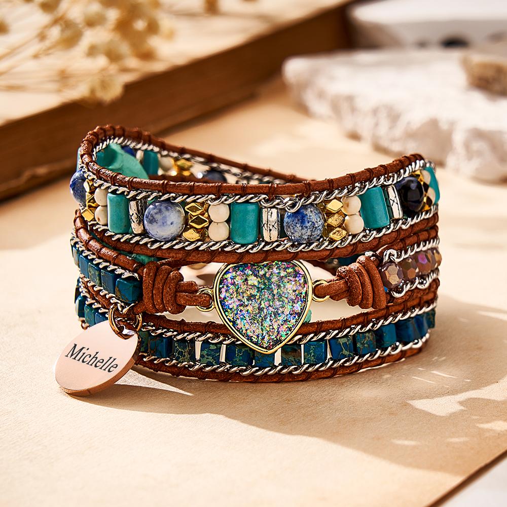 Pulsera Grabada Personalizada Estilo Bohemia Regalo Niña - soufeeles