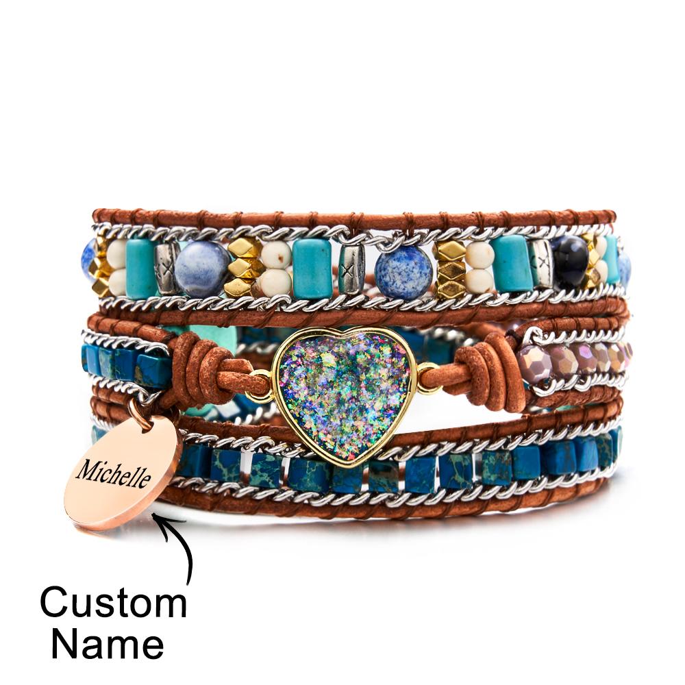 Pulsera Grabada Personalizada Estilo Bohemia Regalo Niña - soufeeles