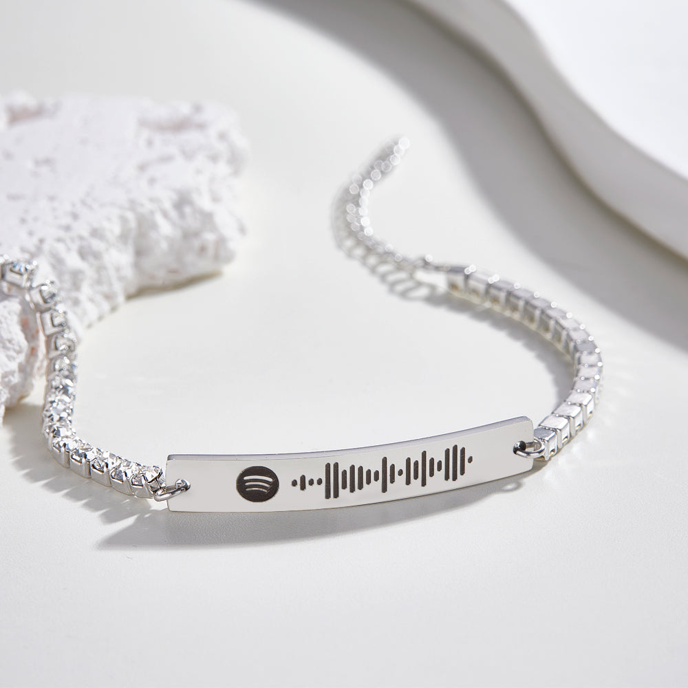 Pulsera De Tenis Con Código De Spotify Escaneable Personalizada, Barra Grabada Única, Pulsera De Todos Los Diamantes, Regalo Para Ella - soufeeles