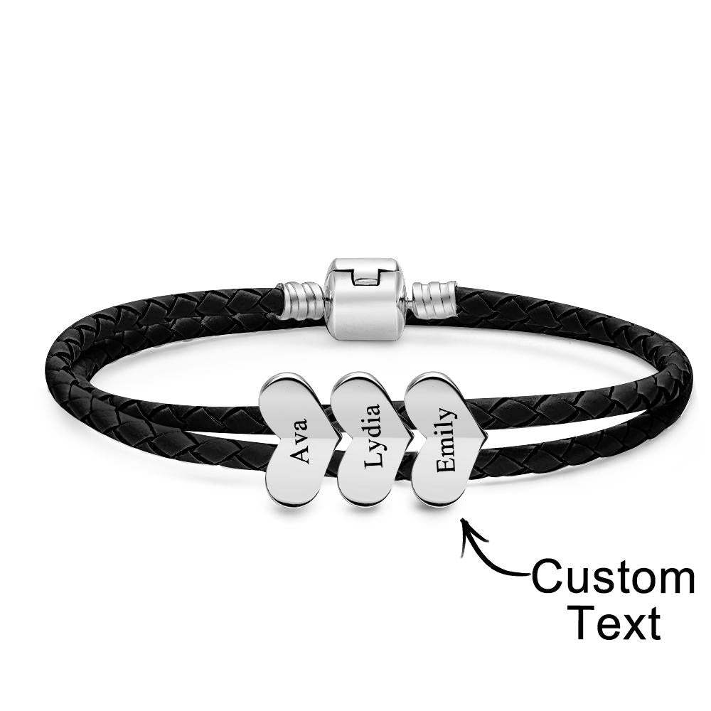 Pulsera De Cuero Grabable Número Personalizado De Accesorios De Corazón Opcionales Regalos De Joyería Para Ella - soufeeles