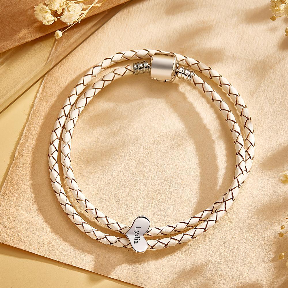 Pulsera De Cuero Grabable Número Personalizado De Accesorios De Corazón Opcionales Regalos De Joyería Para Ella - soufeeles