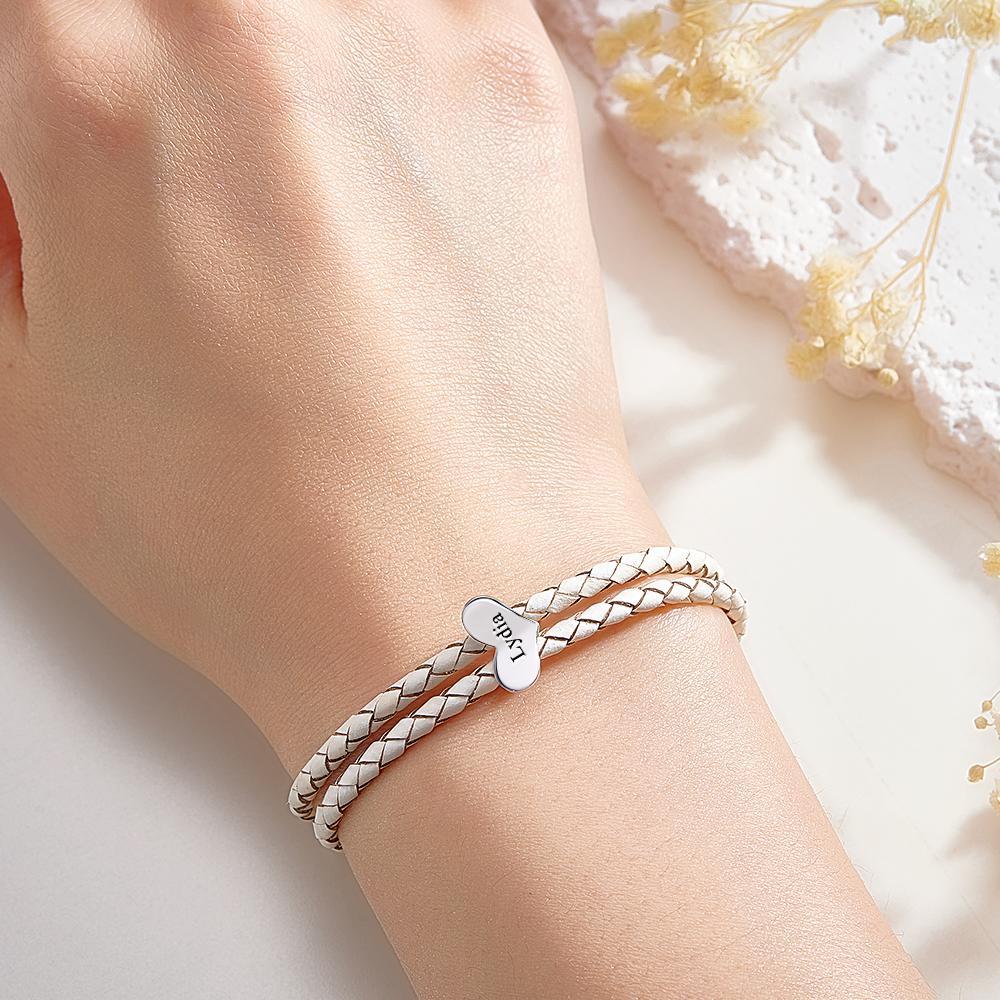 Pulsera De Cuero Grabable Número Personalizado De Accesorios De Corazón Opcionales Regalos De Joyería Para Ella - soufeeles