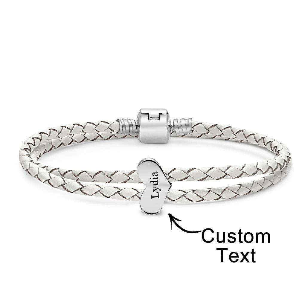 Pulsera De Cuero Grabable Número Personalizado De Accesorios De Corazón Opcionales Regalos De Joyería Para Ella - soufeeles
