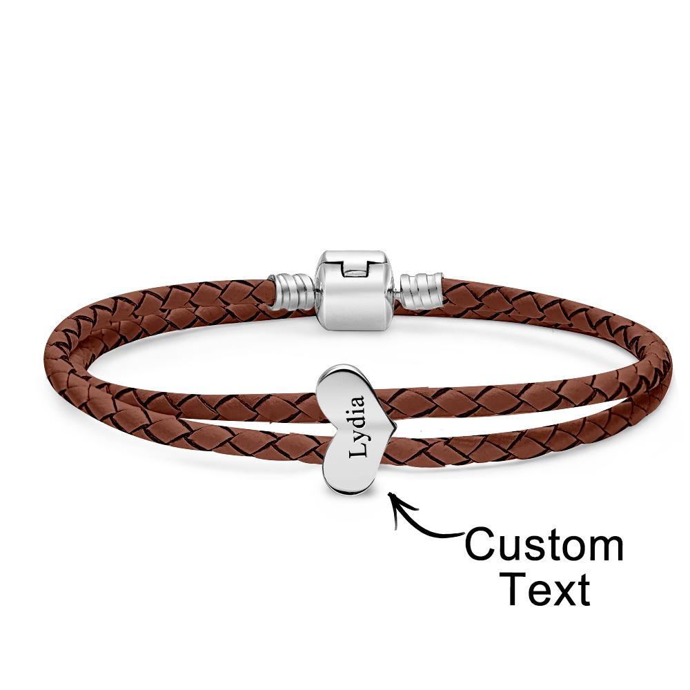 Pulsera De Cuero Grabable Número Personalizado De Accesorios De Corazón Opcionales Regalos De Joyería Para Ella - soufeeles