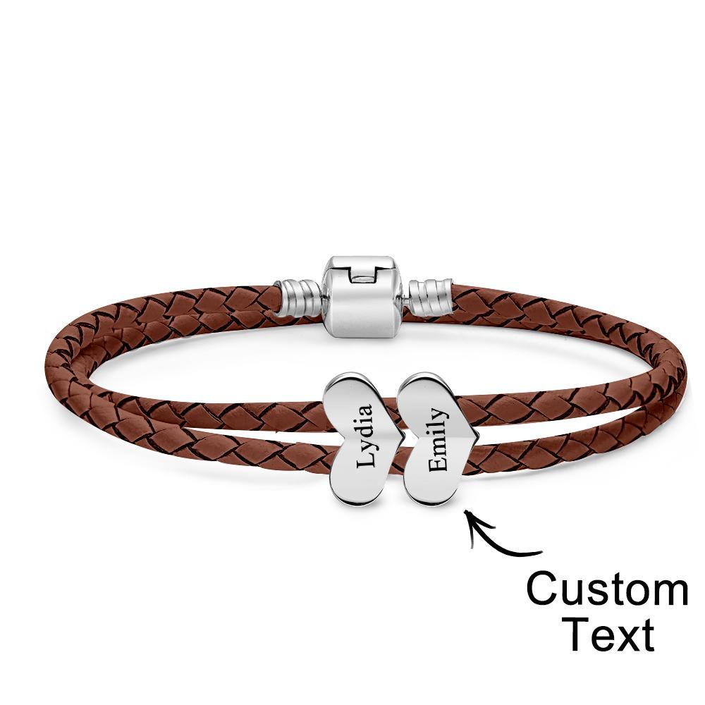 Pulsera De Cuero Grabable Número Personalizado De Accesorios De Corazón Opcionales Regalos De Joyería Para Ella - soufeeles