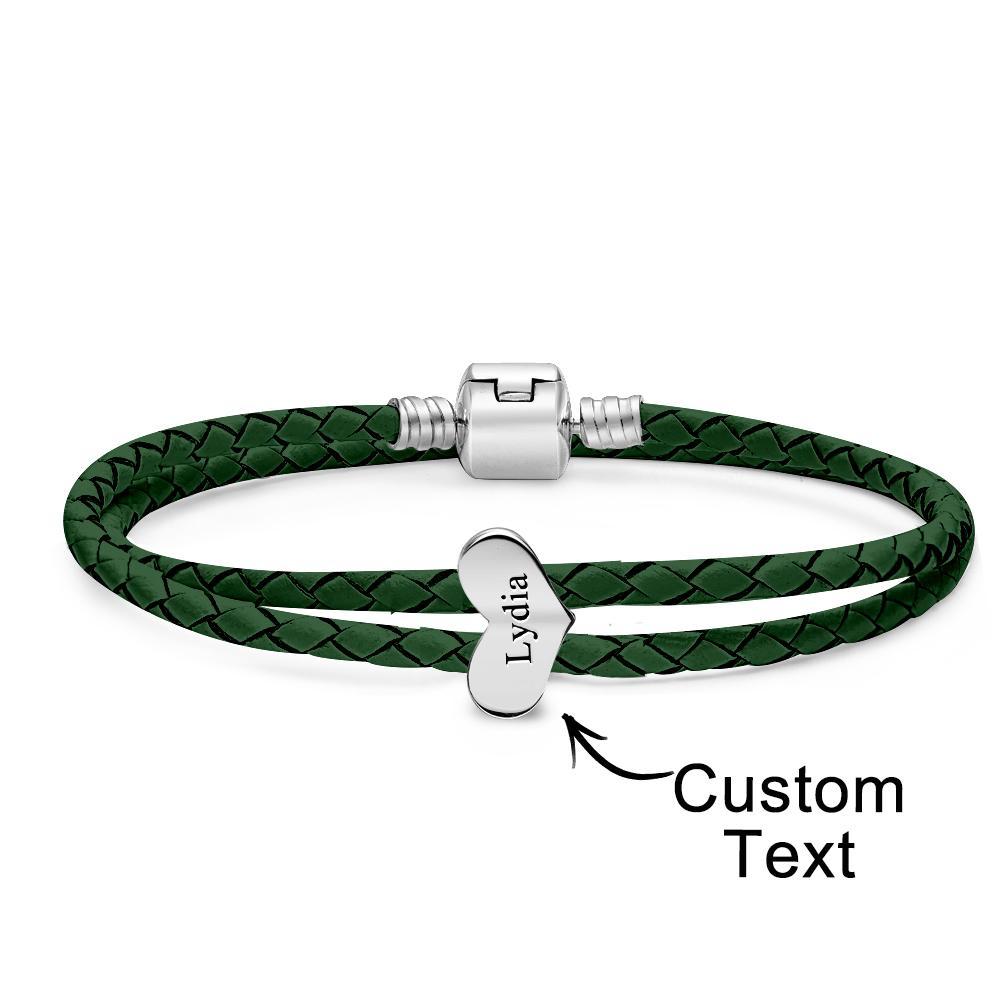 Pulsera De Cuero Grabable Número Personalizado De Accesorios De Corazón Opcionales Regalos De Joyería Para Ella - soufeeles