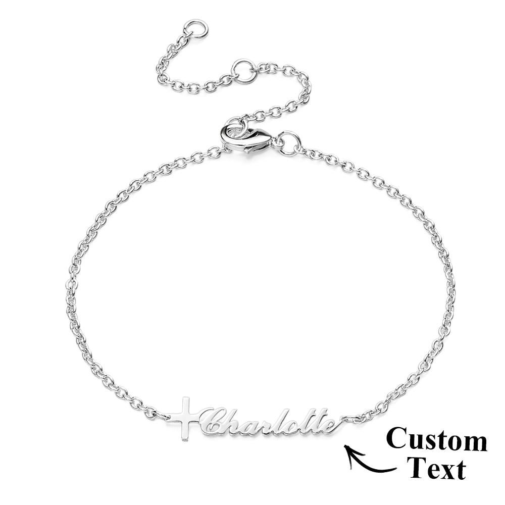 Pulsera Personalizada Con Nombre Cruzado, Regalo De Bautismo, Pulsera Cruzada Personalizada Con Nombre - soufeeles