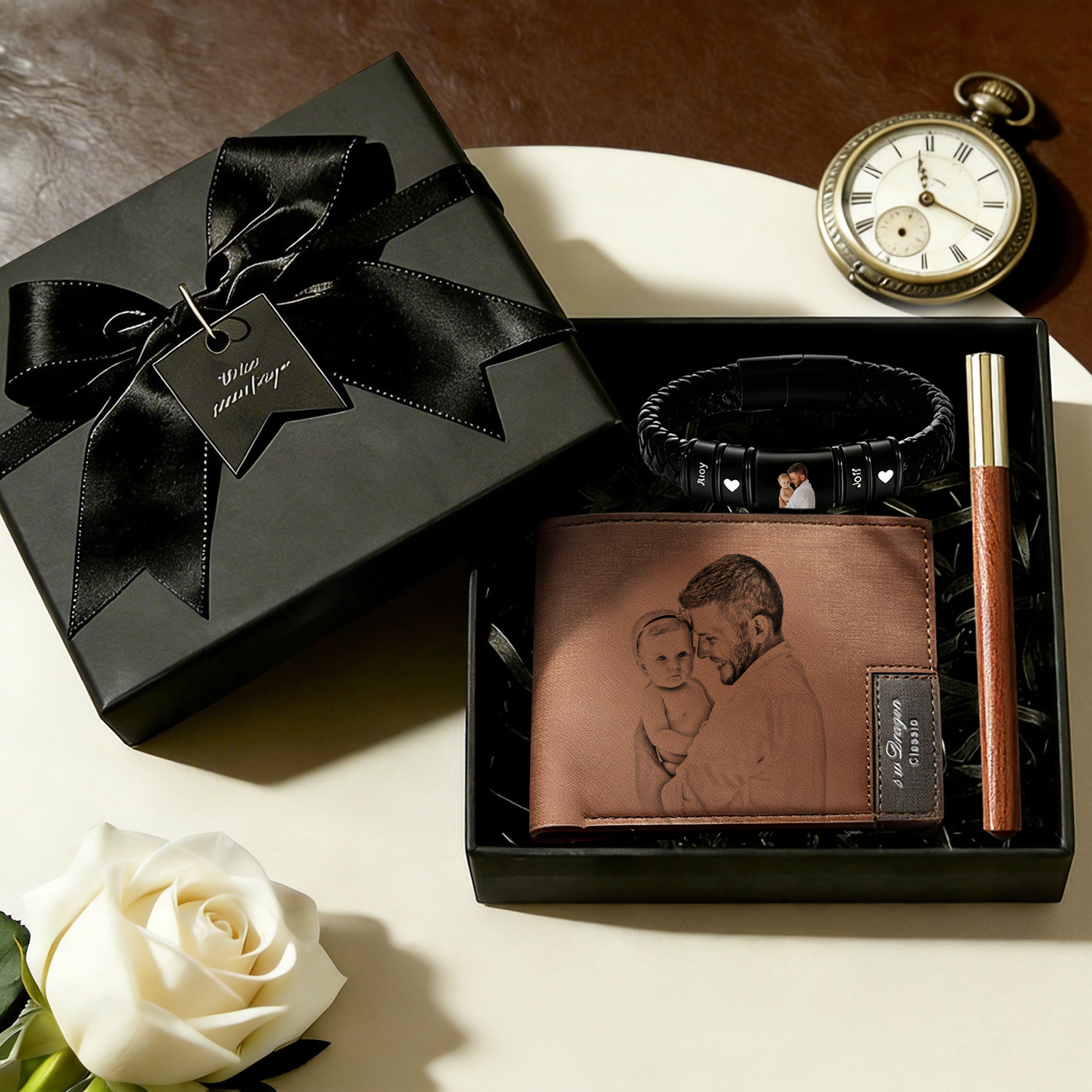 Conjunto De Billetera Y Pulsera Con Foto Personalizadas: Regalo Para El Día Del Padre.