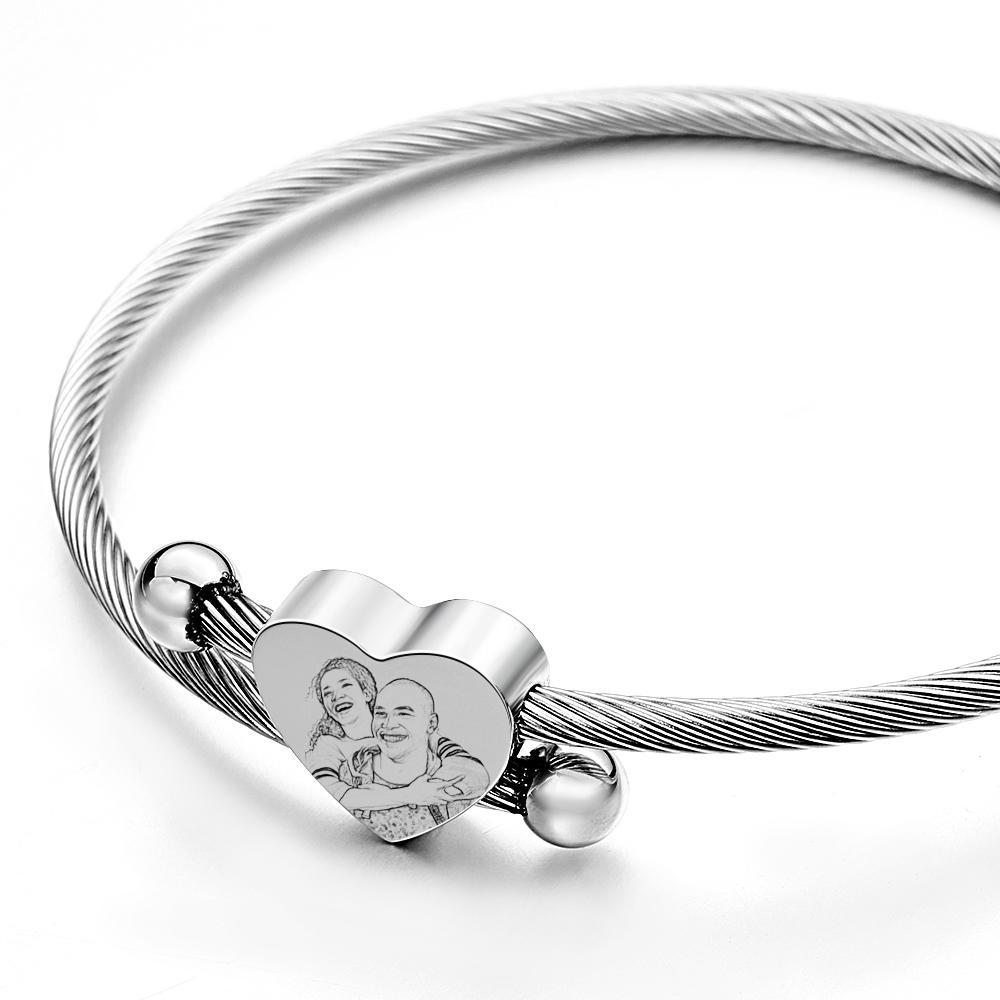 Brazalete Con Diseño De Cable Personalizado A La Moda, Brazalete De Acero Inoxidable Con Dije De Corazón Grabado Para Mujer - soufeeles