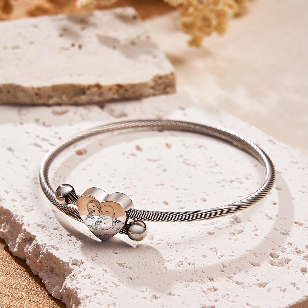 Brazalete Con Diseño De Cable Personalizado A La Moda, Brazalete De Acero Inoxidable Con Dije De Corazón Grabado Para Mujer - soufeeles