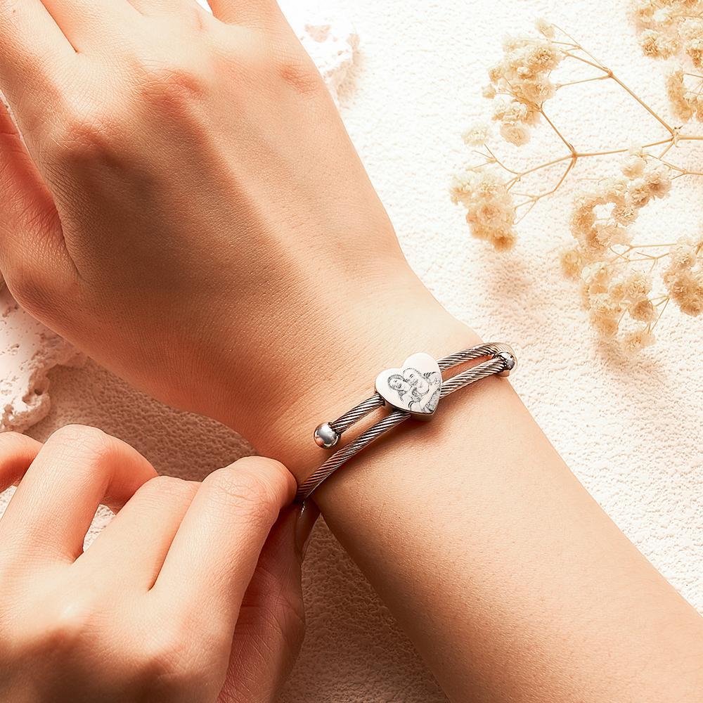 Brazalete Con Diseño De Cable Personalizado A La Moda, Brazalete De Acero Inoxidable Con Dije De Corazón Grabado Para Mujer - soufeeles