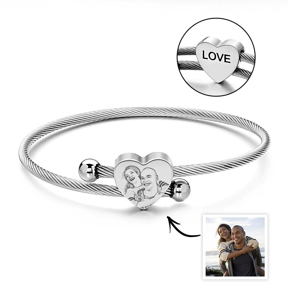 Brazalete Con Diseño De Cable Personalizado A La Moda, Brazalete De Acero Inoxidable Con Dije De Corazón Grabado Para Mujer - soufeeles