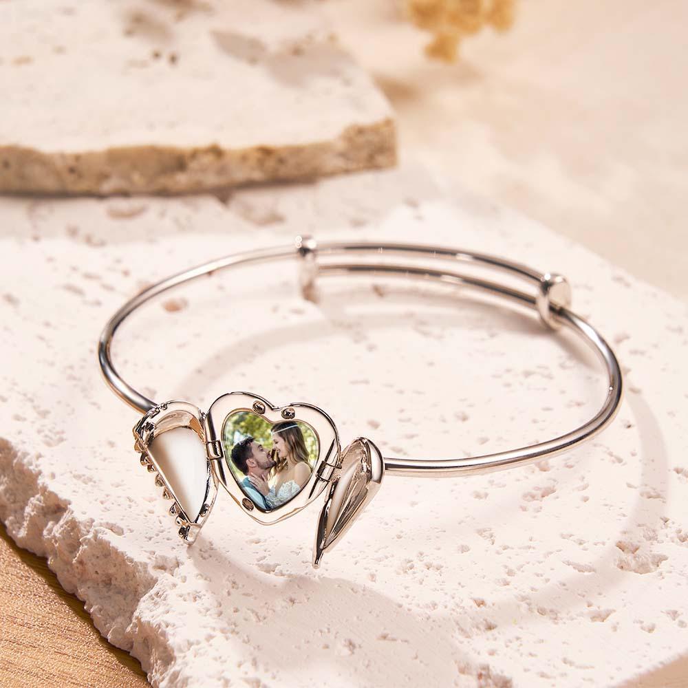 Pulsera Personalizada Con Foto De Corazón De Amor Para Mujer, Colgante De Corazón Con Alas De Ángel, Regalo Significativo Para Ella - soufeeles