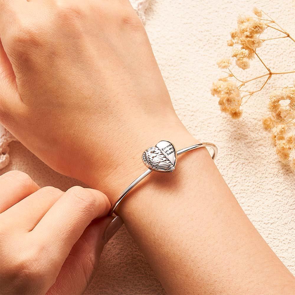 Pulsera Personalizada Con Foto De Corazón De Amor Para Mujer, Colgante De Corazón Con Alas De Ángel, Regalo Significativo Para Ella - soufeeles