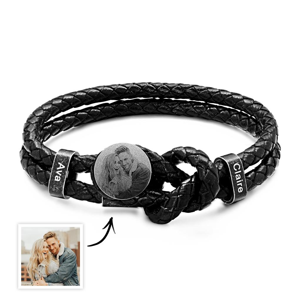 Pulsera Con Foto De Cuero Retro Para Hombre Con 2-5 Nombres Regalos Personalizados Con Foto De Apellido Para Papá Regalos Del Día Del Padre - soufeeles