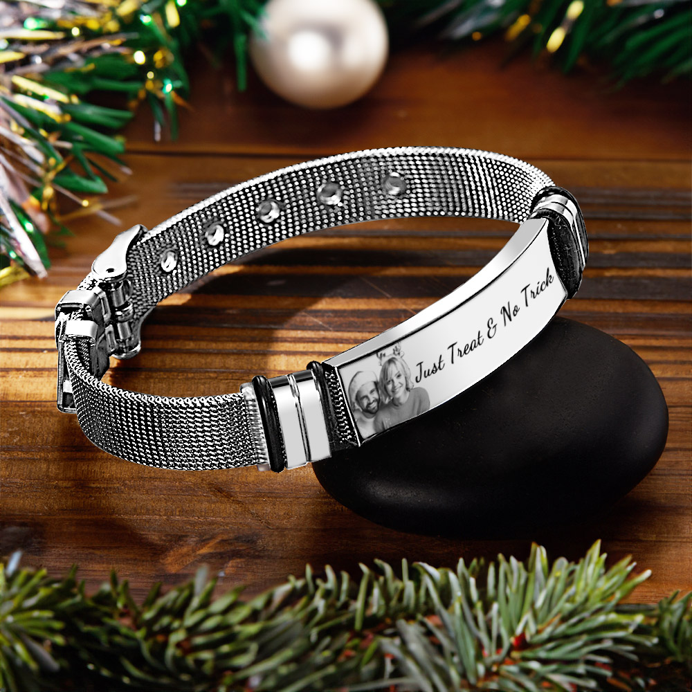 Pulsera Con Foto Personalizada, Pulsera Grabada De Acero Inoxidable Para Hombre, Regalo Para Regalos De Navidad - soufeeles