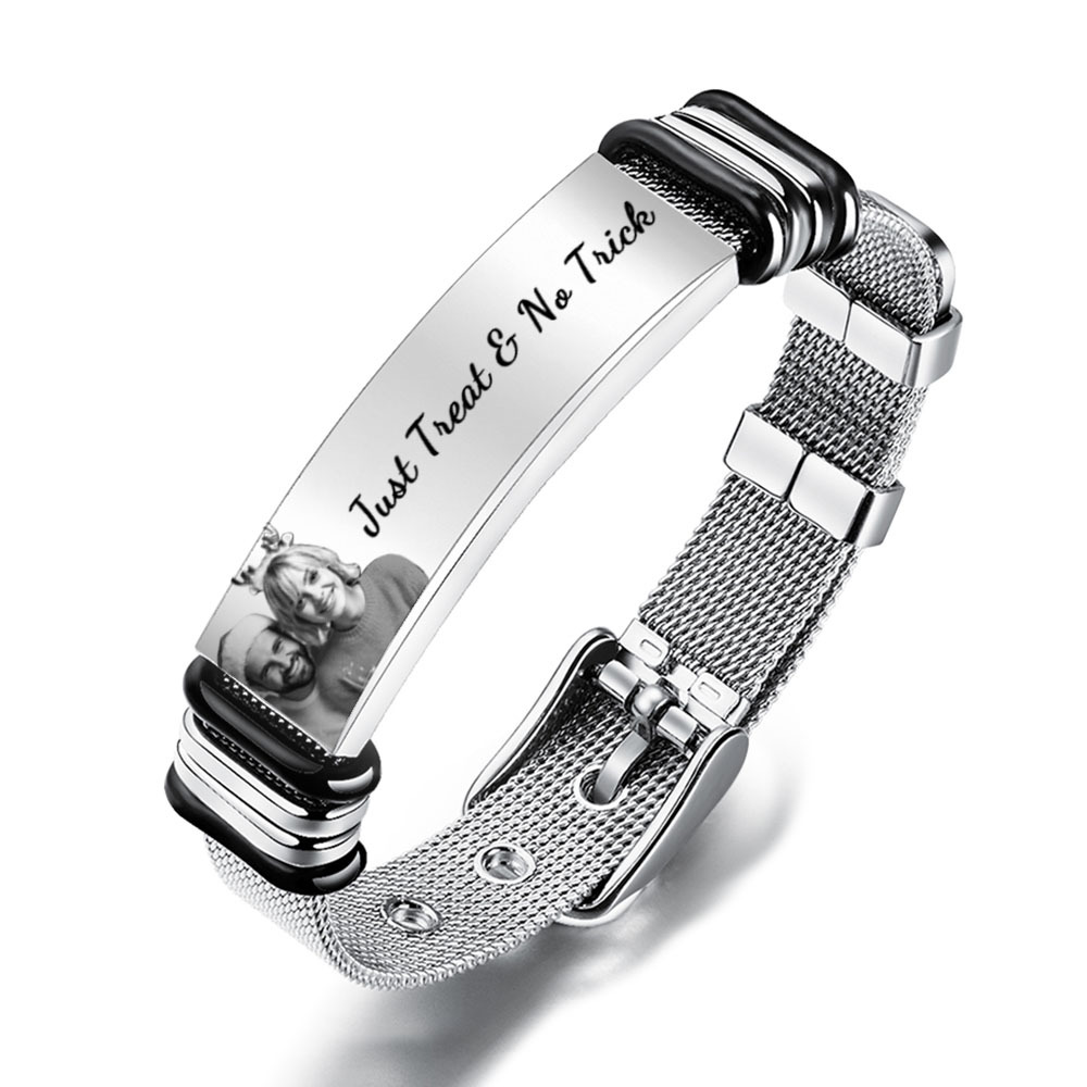 Pulsera Con Foto Personalizada, Pulsera Grabada De Acero Inoxidable Para Hombre, Regalo Para Regalos De Navidad - soufeeles
