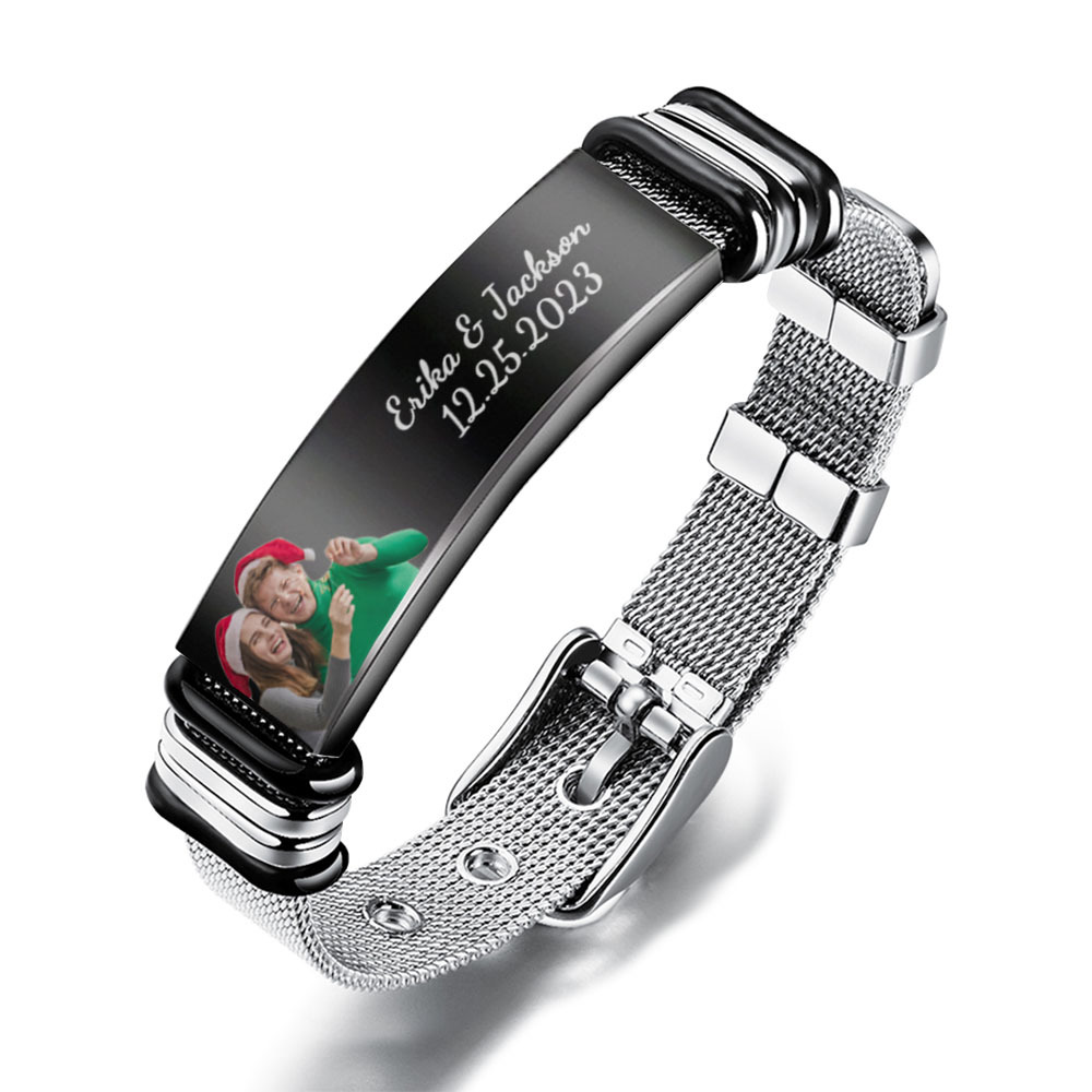 Pulsera Con Foto Personalizada, Pulsera Grabada De Acero Inoxidable Para Hombre, Regalo Para Regalos De Navidad - soufeeles