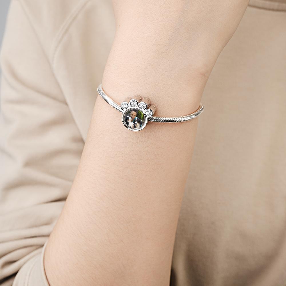 Abalorio Personalizado Con Foto De Pata De Pulsera, Abalorio Con Imagen Personalizada, Cuenta Con Foto De Mascota Bonita, Se Adapta A Pulsera, Collar, Regalo De Aniversario - soufeeles