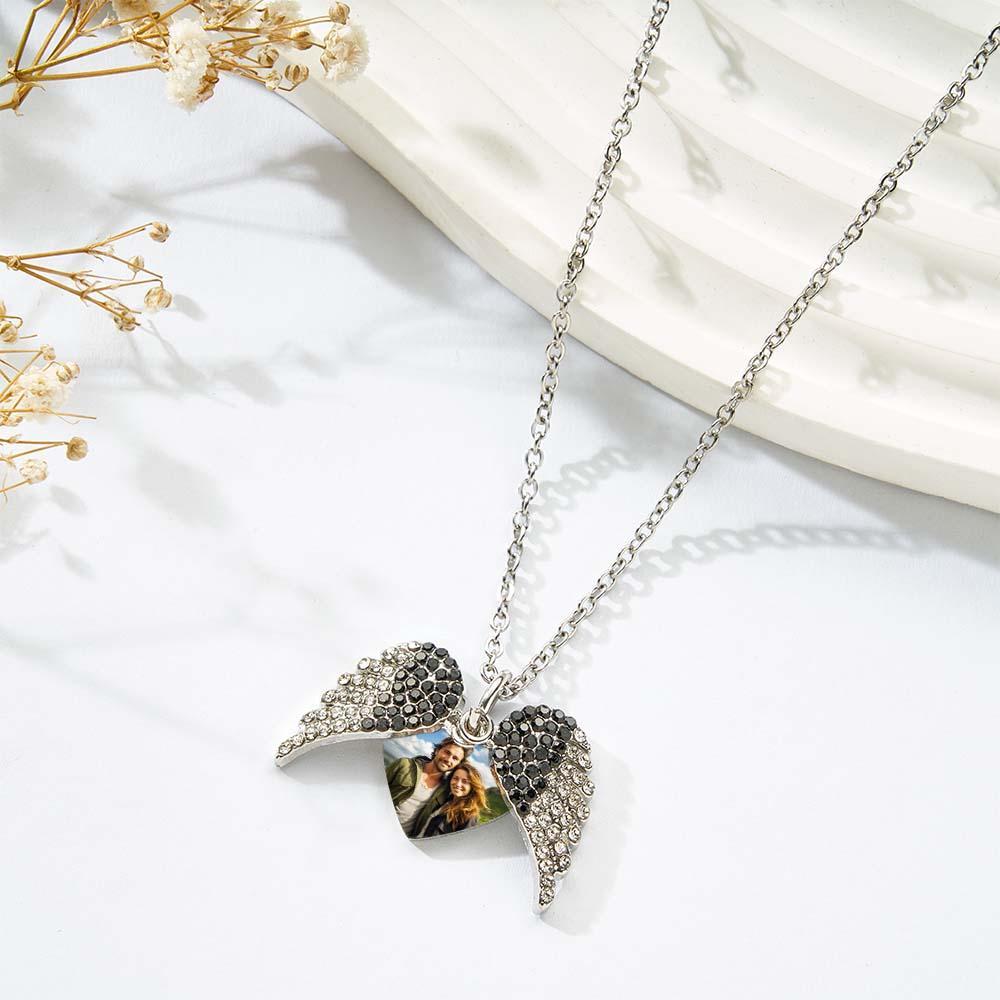 Collar Personalizado Con Foto Grabada, Alas De Ángel, Regalos Para Parejas - soufeeles