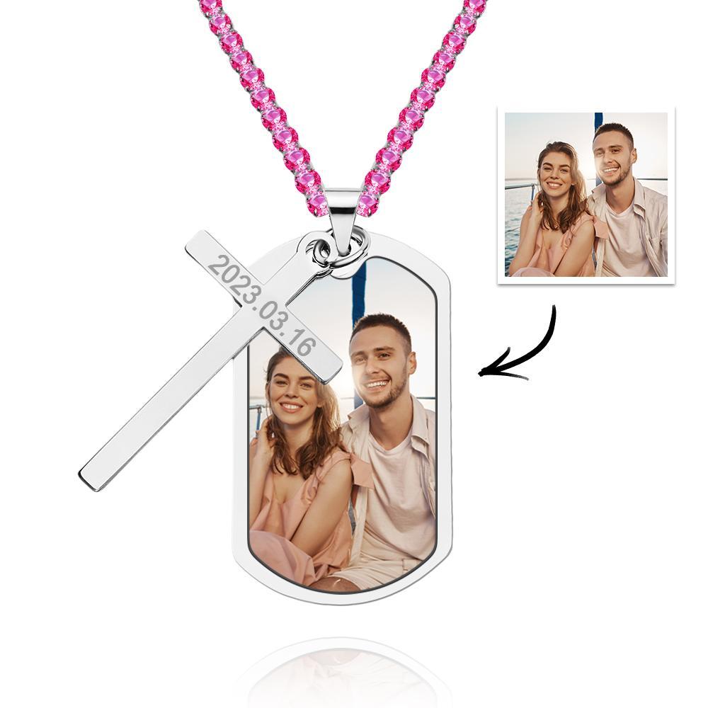 Collar Personalizado Para Hombre Con Foto Personalizada Y Grabado, Cadena De Tenis - soufeeles