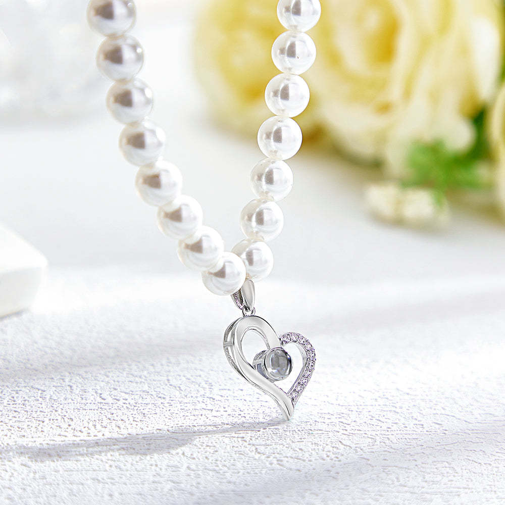 Collar De Proyección Personalizado Diamante Corazón Perla Regalo Para Ella - soufeeles