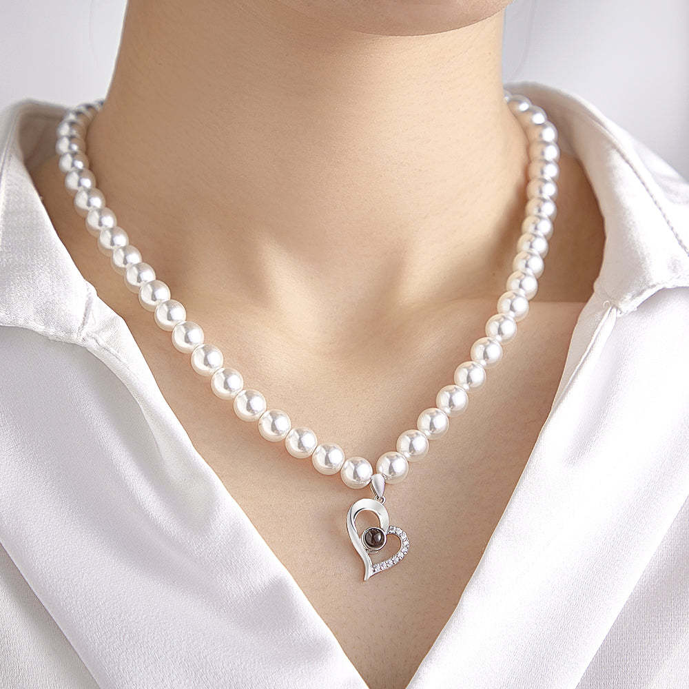 Collar De Proyección Personalizado Diamante Corazón Perla Regalo Para Ella - soufeeles