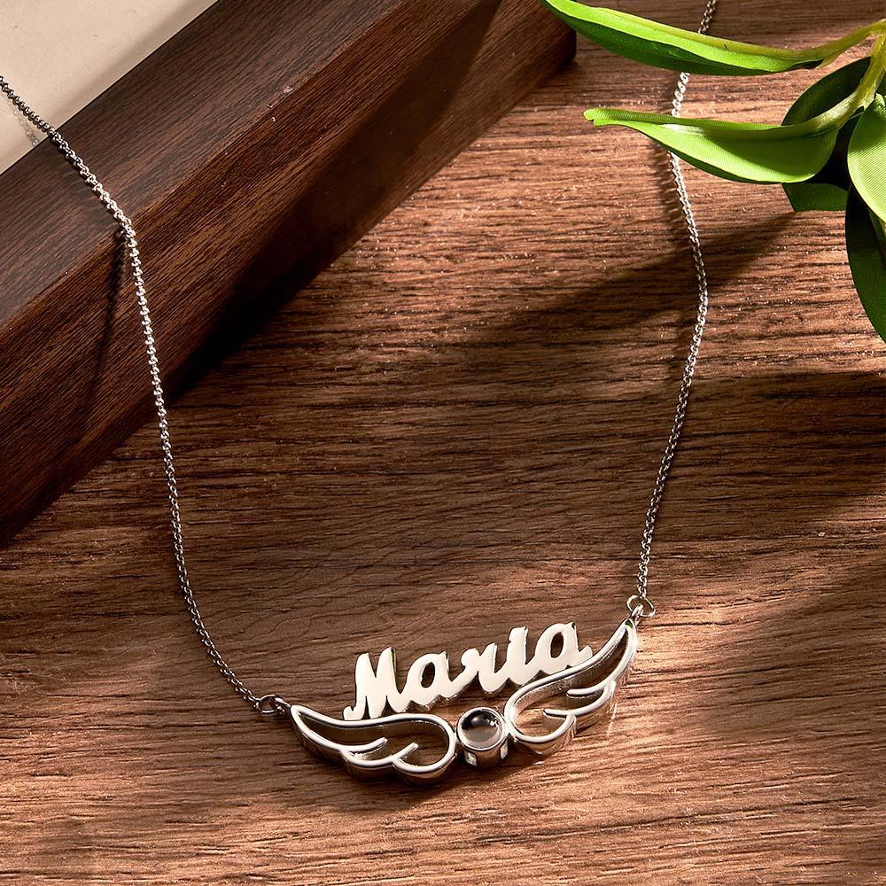 Collar De Proyección De Nombre Personalizado Regalo Estilo Alas De Ángel - soufeeles