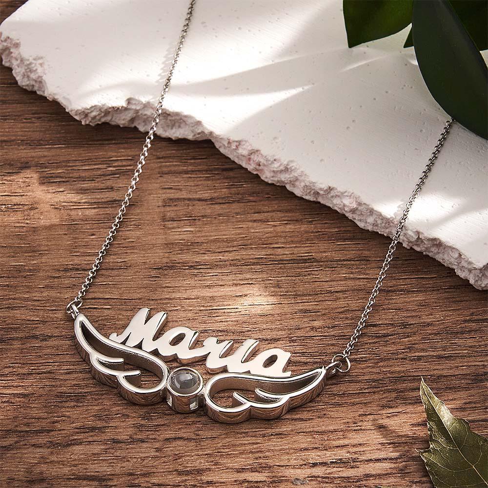 Collar De Proyección De Nombre Personalizado Regalo Estilo Alas De Ángel - soufeeles