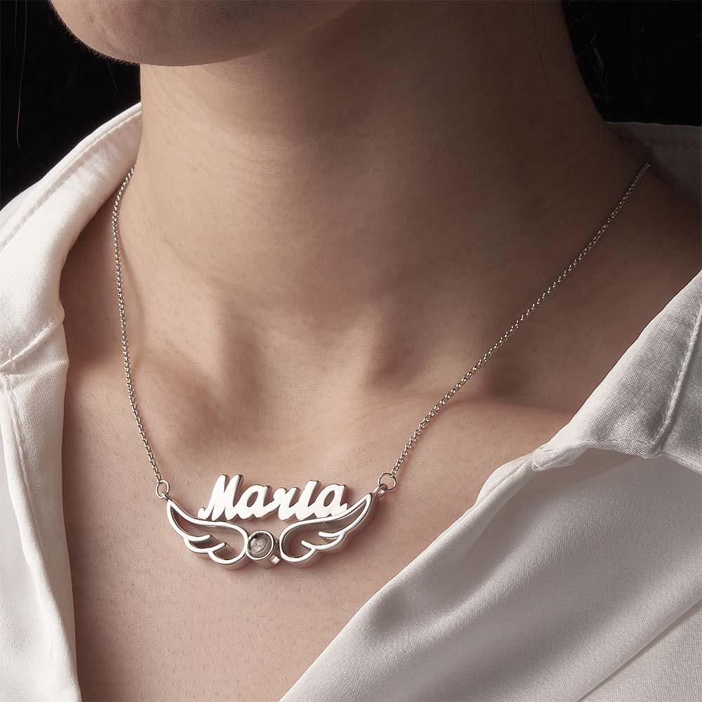 Collar De Proyección De Nombre Personalizado Regalo Estilo Alas De Ángel - soufeeles