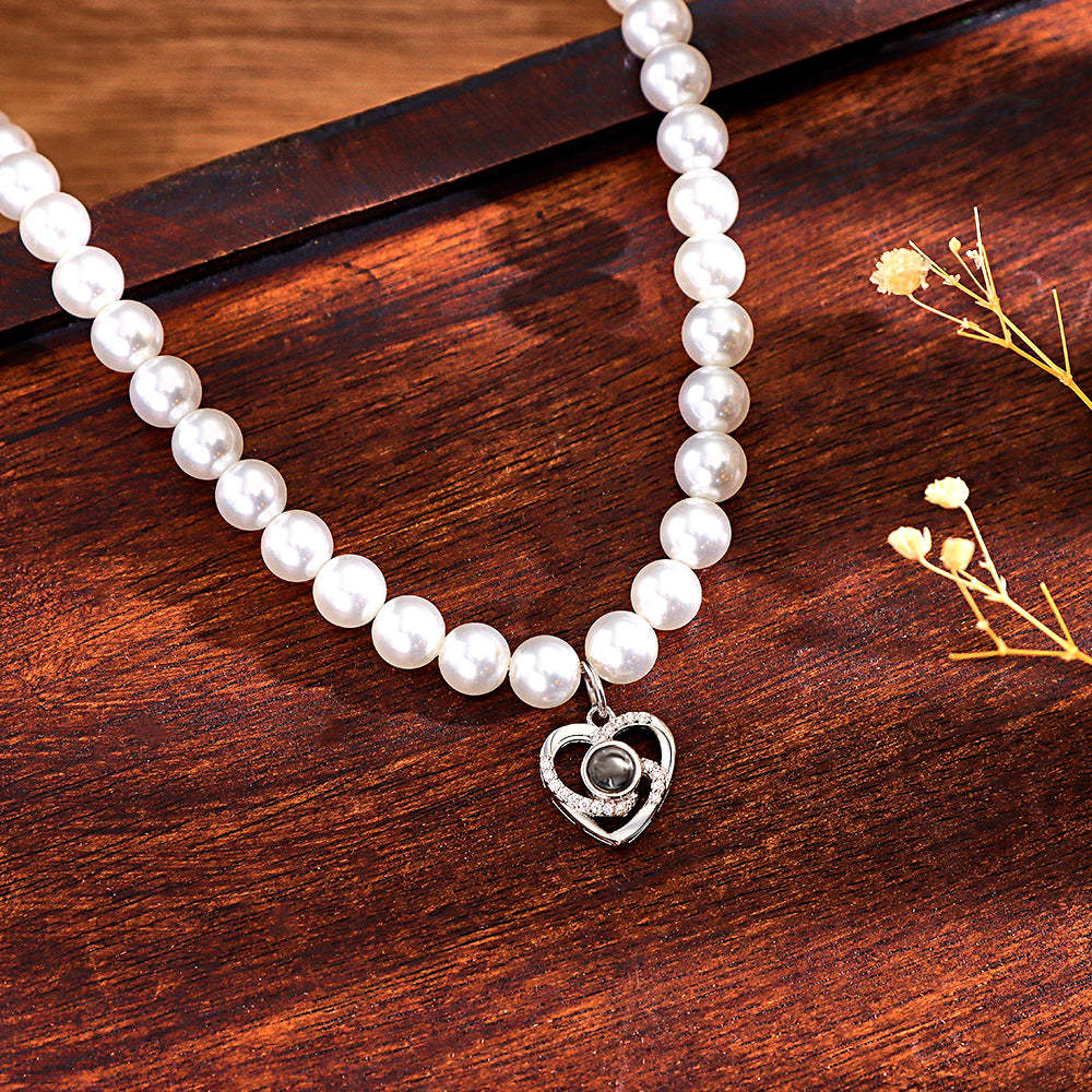 Collar De Proyección Personalizado Cadena De Perlas Regalo De Corazón De Diamantes - soufeeles