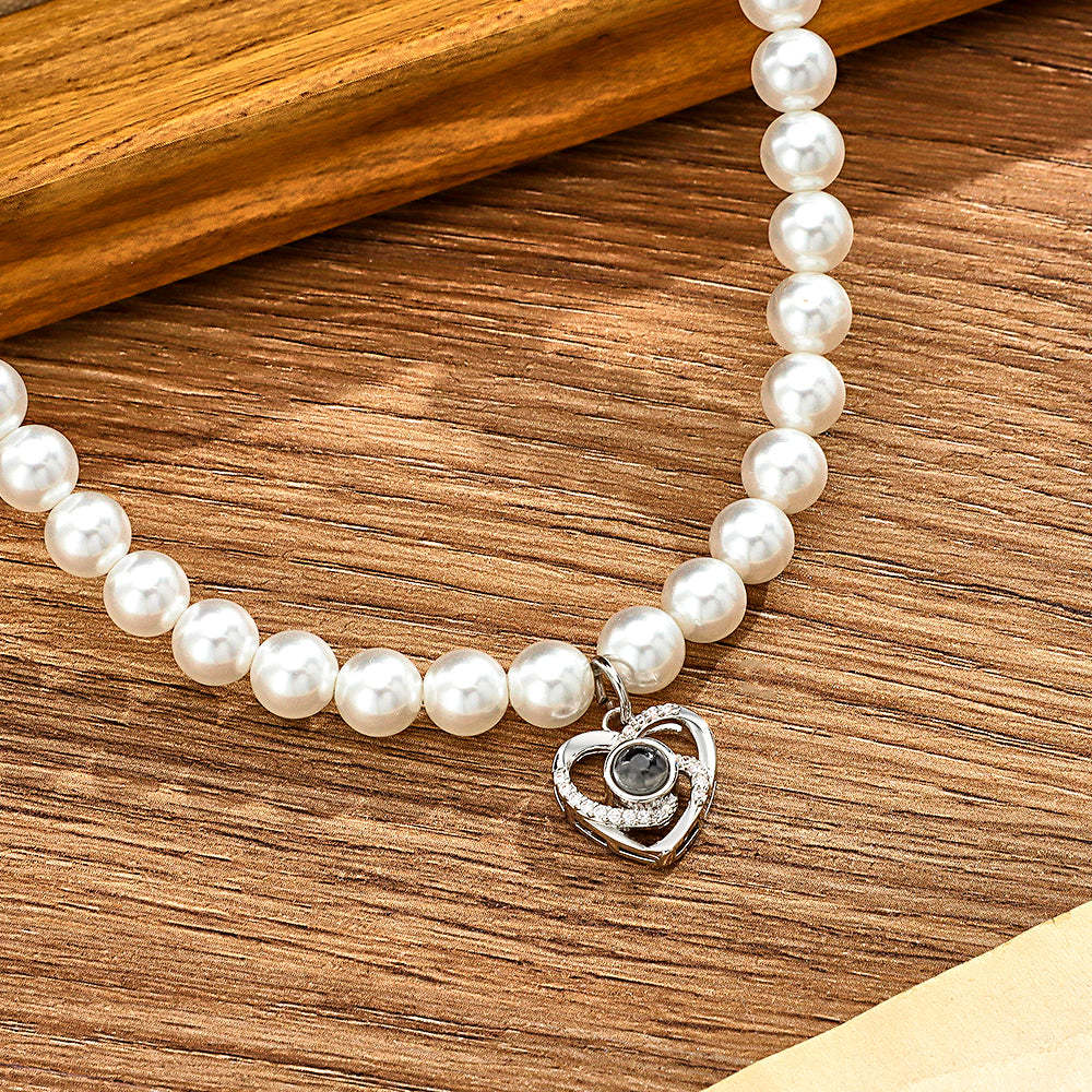 Collar De Proyección Personalizado Cadena De Perlas Regalo De Corazón De Diamantes - soufeeles