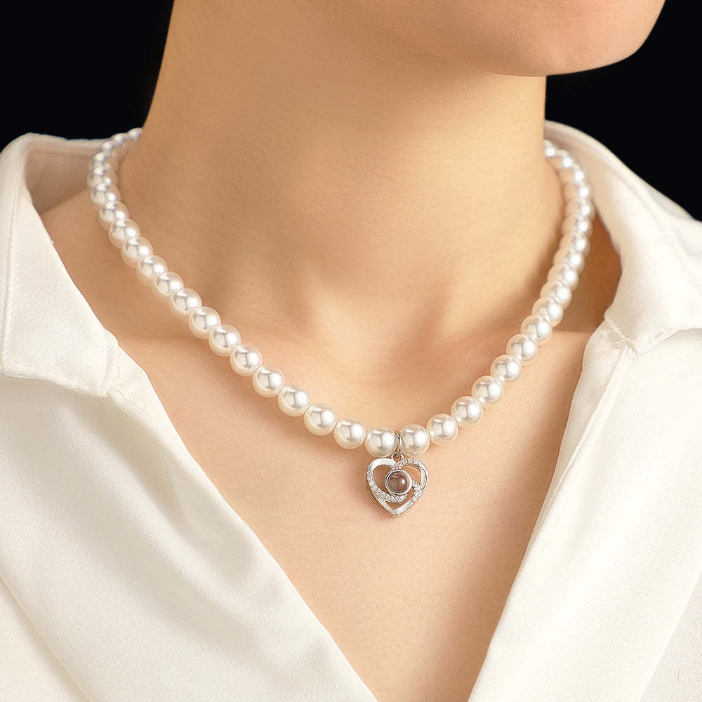 Collar De Proyección Personalizado Cadena De Perlas Regalo De Corazón De Diamantes - soufeeles