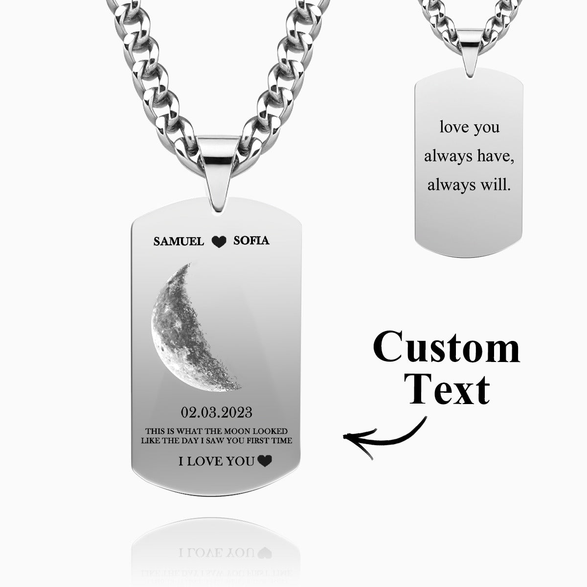 Collar Personalizado De Fase Lunar Con Texto, Regalos Colgantes Modernos Para Parejas - soufeeles