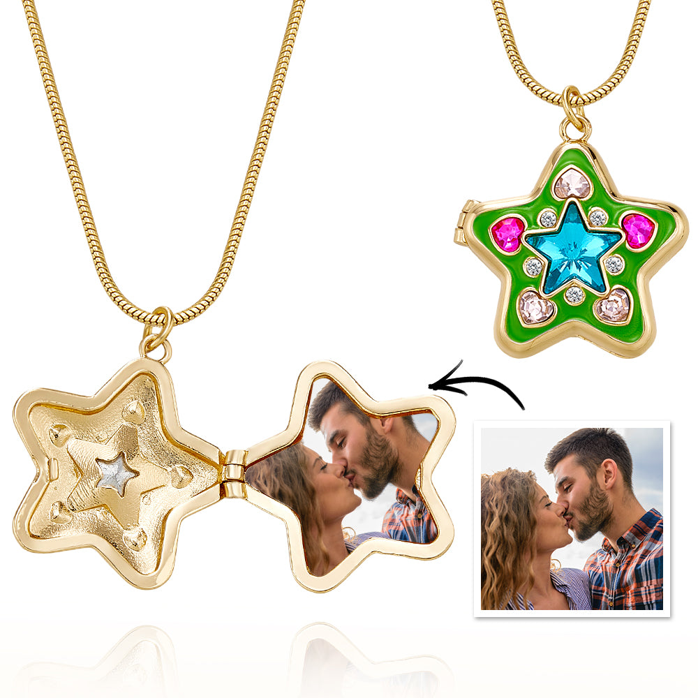 Foto Personalizada Luz De Las Estrellas Collar Con Medallón Brillante Diamante Colorido Estilo Y2k Colgante Regalo De Amor - soufeeles