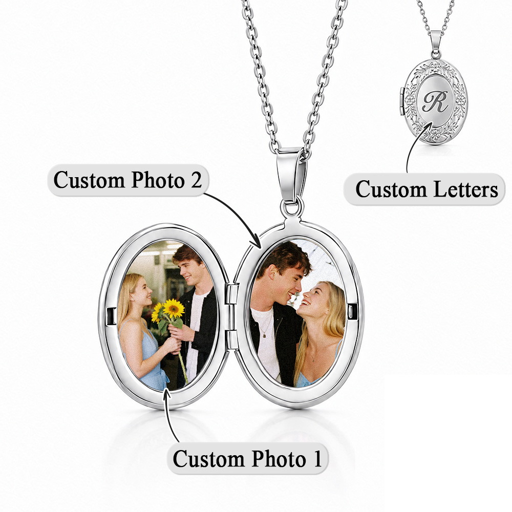Collar Con Medallón De Foto Inicial Personalizado Con Letra Grabada Personalizada, Medallón Con Imagen Ovalada, Recuerdo Vintage, Joyería Conmemorativa, Regalo Para Mujeres