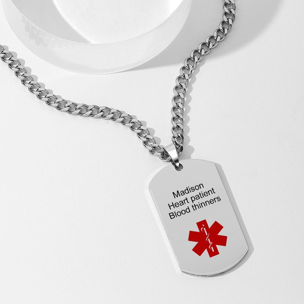 Collar De Identificación De Emergencia De Alerta Médica, Collar Con Etiqueta Para Hombre Con Grabado De Doble Cara, Collar Médico Personalizado De Acero Inoxidable - soufeeles