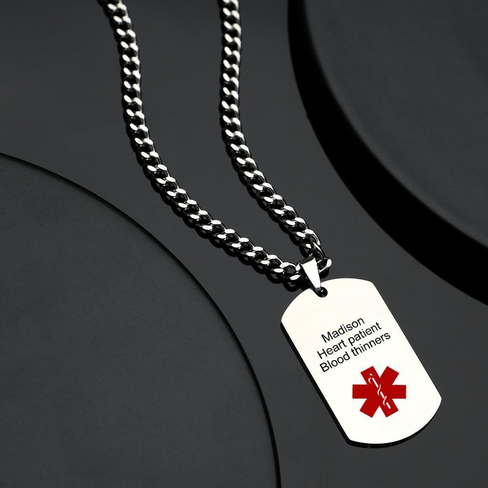 Collar De Identificación De Emergencia De Alerta Médica, Collar Con Etiqueta Para Hombre Con Grabado De Doble Cara, Collar Médico Personalizado De Acero Inoxidable - soufeeles